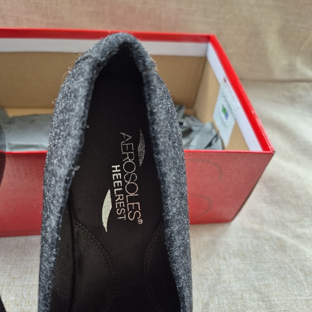 AEROSOLES Black with Grey Flecks Fabric Temptation Shoes 7.5 M NIB - Picture 6 of 7